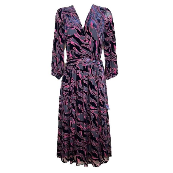 Johnny Was Tavi Black Pink Silk Blend Velvet Burnout Abstract Dress size XS - Picture 4 of 8